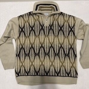 Vintage Bergati Sweater Men's Size XL 90s 3D Abstract Coogi Style Brown/tan Zip